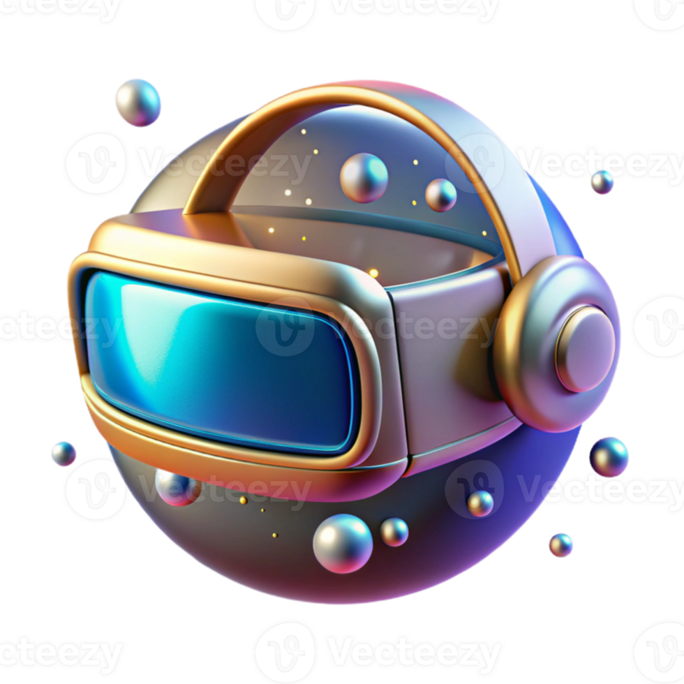 extraordinary traditional A retro futuristic, chrome and leather VR headset floating in space, surrounded by binary code rendered as glowing constellations, vibrant and colorful premium png