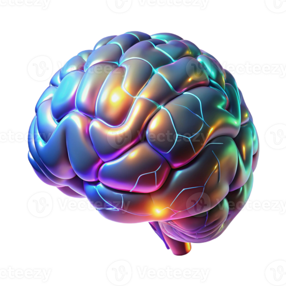 serene minimalist A hyperrealistic holographic projection of a human brain rotating slowly, intricate neural pathways glowing in different colors, lit by a cool, clinical light original png