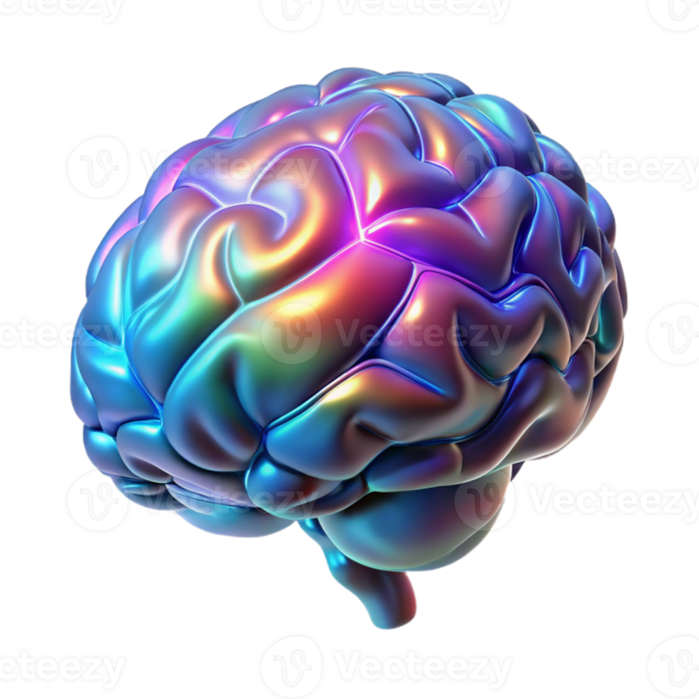 beautiful creative A hyperrealistic holographic projection of a human brain rotating slowly, intricate neural pathways glowing in different colors, lit by a cool, clinical light genuine png