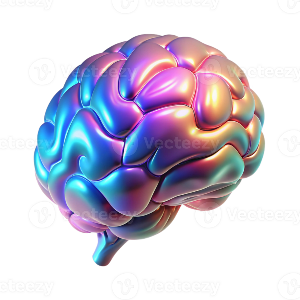 beautiful abstract A hyperrealistic holographic projection of a human brain rotating slowly, intricate neural pathways glowing in different colors, lit by a cool, clinical light authentic png