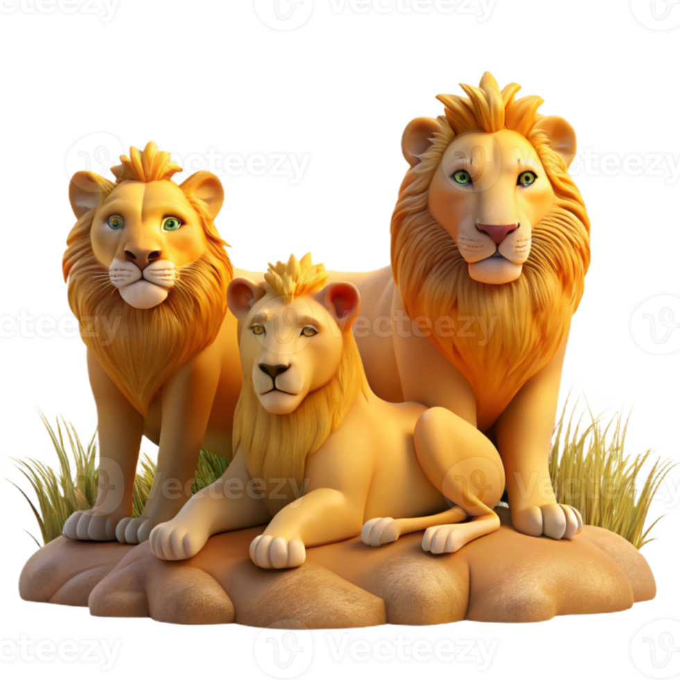 elegant contemporary A regal lion pride resting in the savanna, golden hour lighting, hyperrealistic style genuine png
