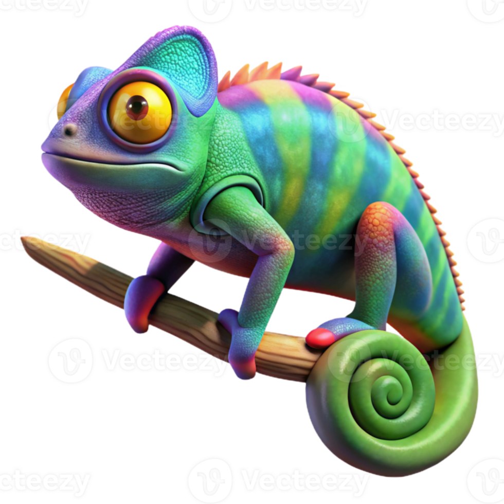 vibrant vintage A chameleon perched on a brightly colored branch, showcasing its vibrant camouflage, macro photography with a bokeh effect original png
