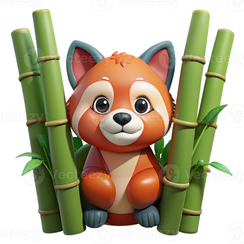 beautiful minimalist A curious red panda peering through bamboo stalks, soft diffused lighting, Pixar animation style detailed png