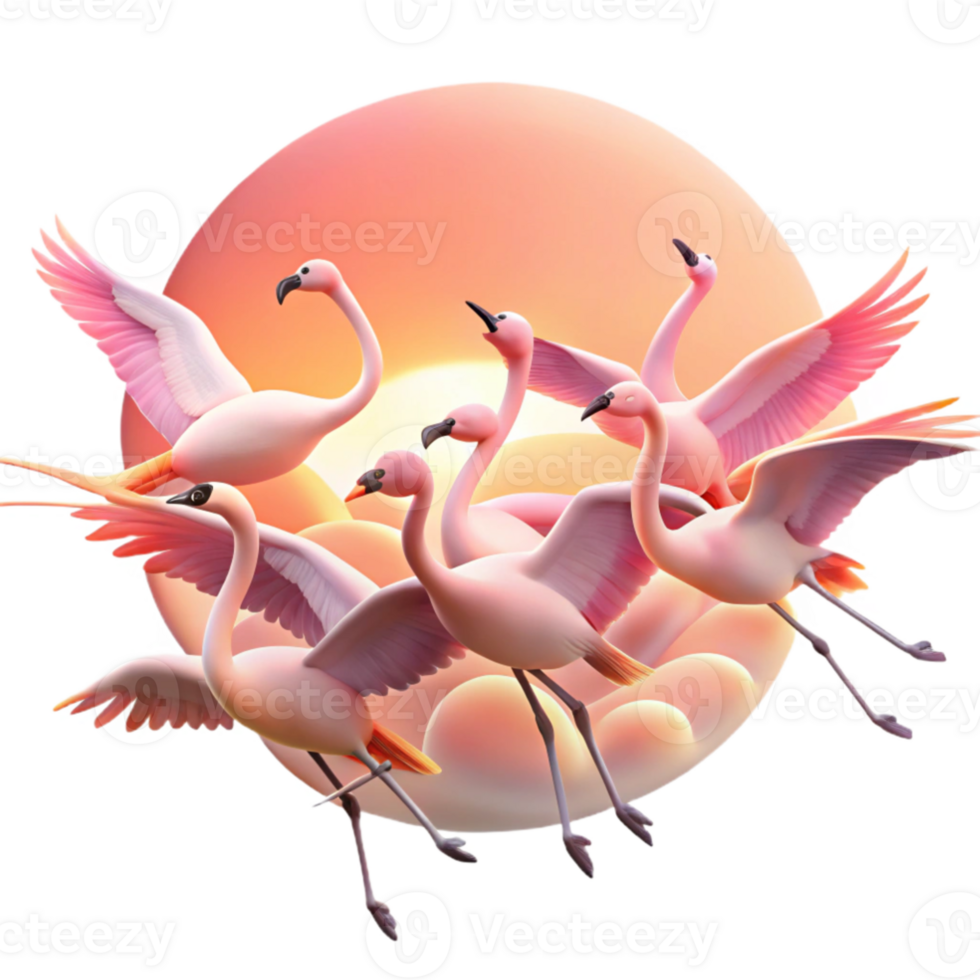 beautiful classic A flock of flamingos taking flight from a shallow lagoon, pastel sunrise lighting, impressionistic style original png