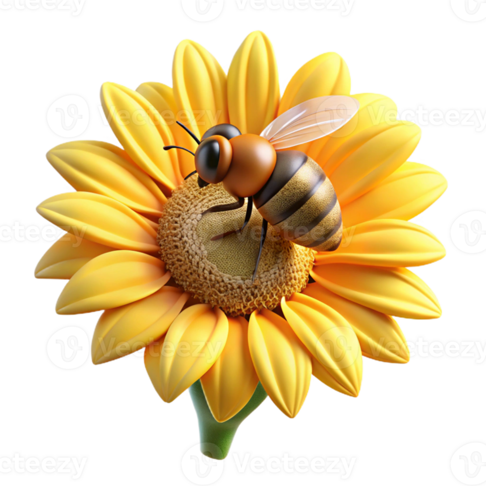 magnificent classic A close up of a bee collecting pollen from a sunflower, macro photography with shallow depth of field, warm summer lighting 4K png