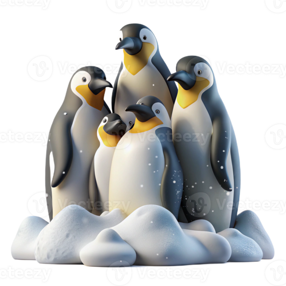 elegant abstract A group of emperor penguins huddled together against a blizzard, stark white landscape with blowing snow, nature photography detailed png