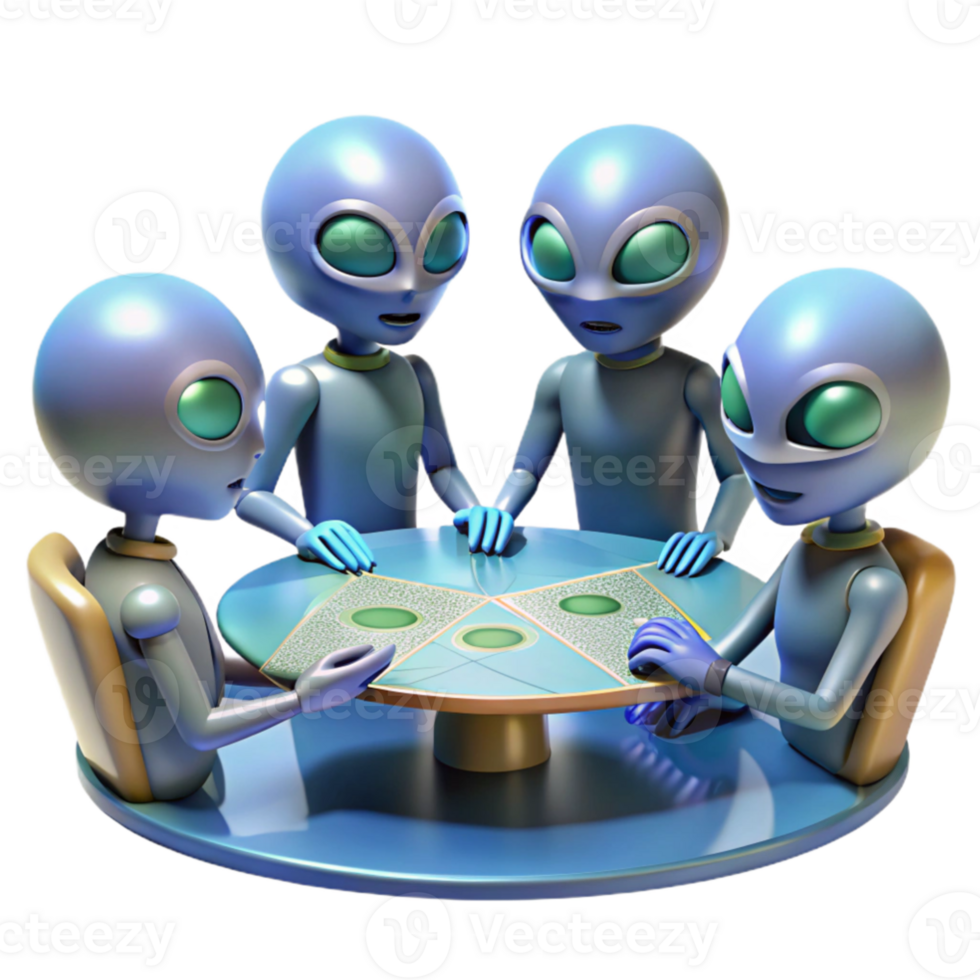 wonderful vintage A group of alien diplomats, with iridescent scales and multifaceted eyes, gathered around a holographic table displaying a galactic map, bathed in the warm, ambient light of... png