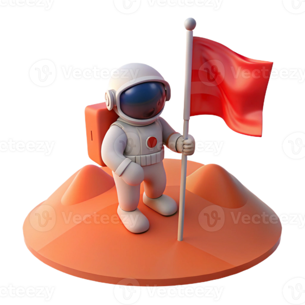 serene classic A lone astronaut, planting a flag on a desolate, red planet, illuminated by the harsh glare of a nearby sun. Photorealistic, documentary style exclusive png