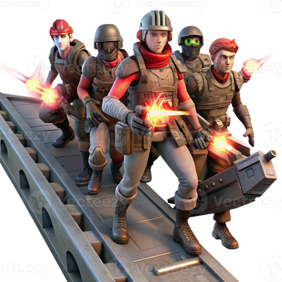 wonderful contemporary A group of space pirates, wearing tattered clothing and wielding laser pistols, boarding a derelict spaceship, lit by the flickering red emergency lights.... png