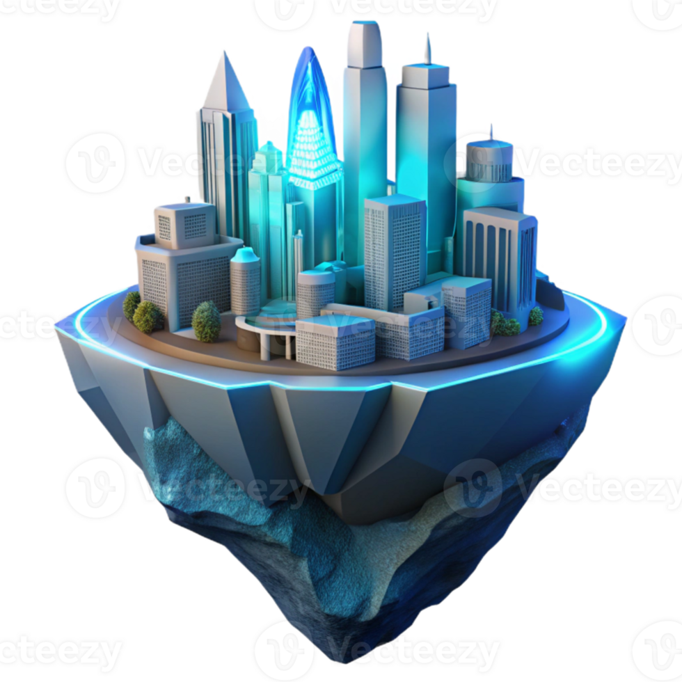 wonderful traditional A futuristic city, built into the side of a giant cliff face, illuminated by the soft blue light of a holographic sky. Art Deco style authentic png