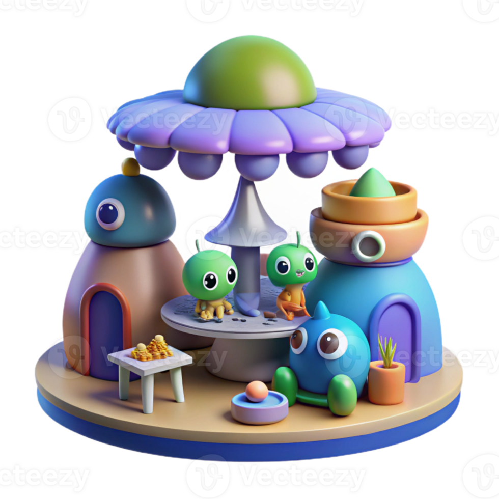 magnificent vintage An alien marketplace bustling with diverse extraterrestrial species, soft diffuse lighting, whimsical cartoon style genuine png