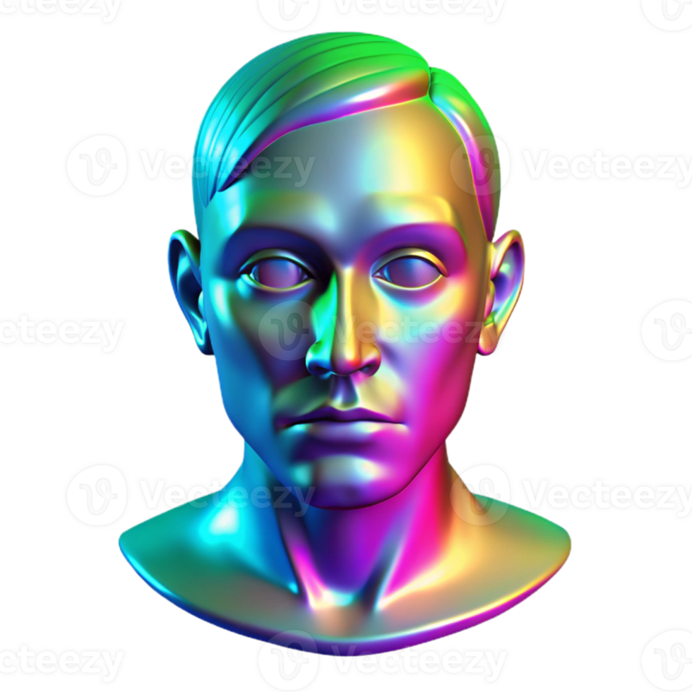 elegant classic A holographic projection of a human face glitching and distorting, cool blue and green lighting, abstract digital art style 4K png