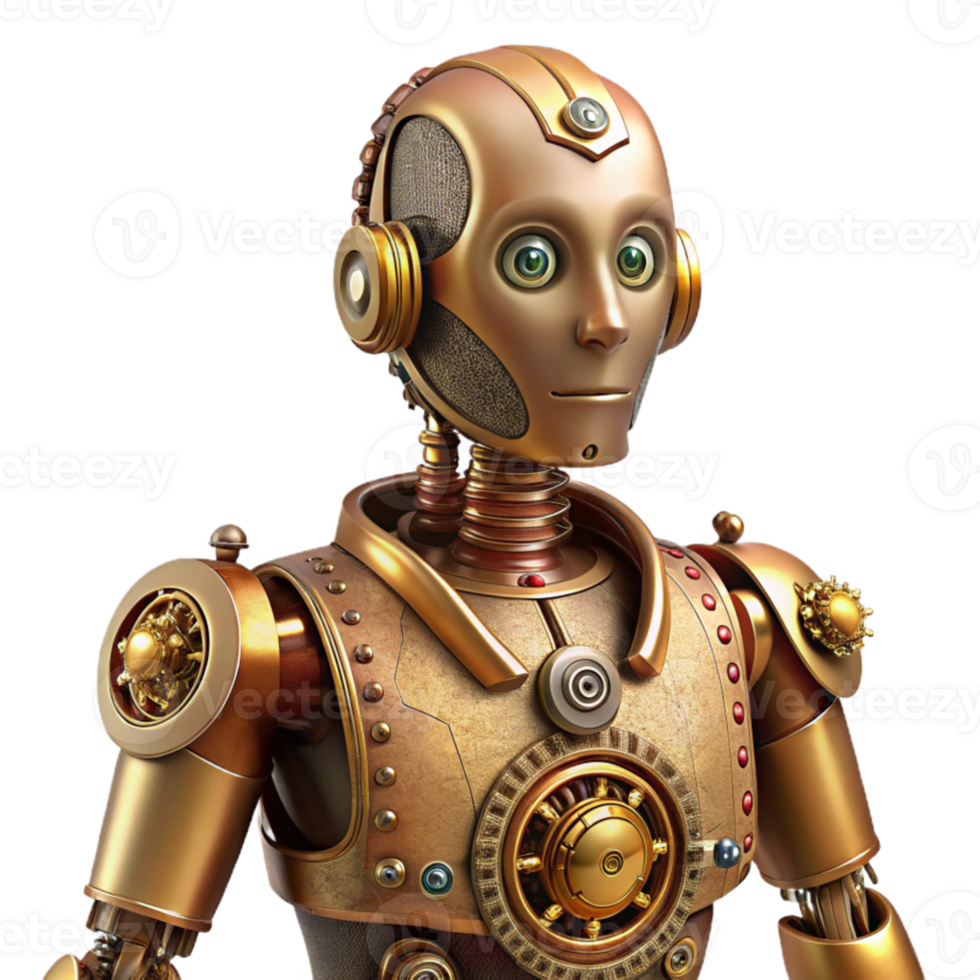 impressive contemporary A humanoid robot with intricate clockwork mechanisms, warm steampunk lighting, art nouveau style detailed png