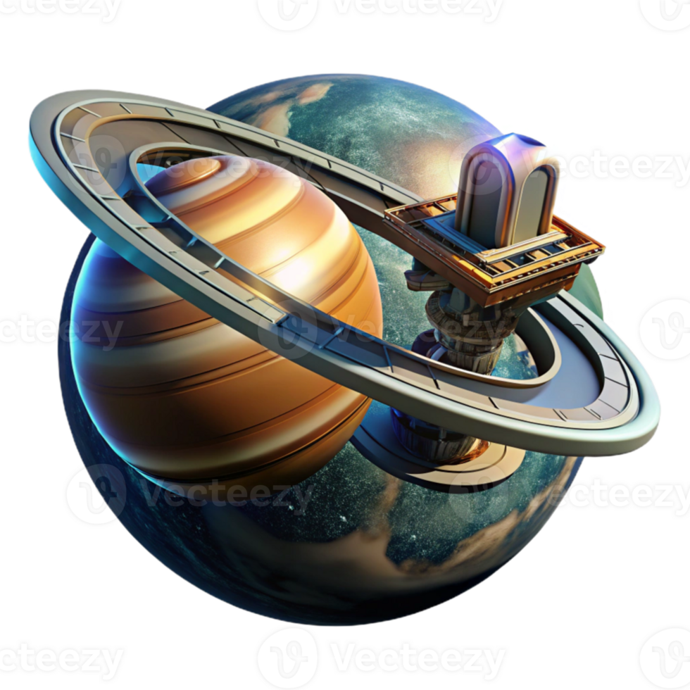 serene rustic A colossal space station orbiting a gas giant, dramatic backlighting, cinematic style authentic png
