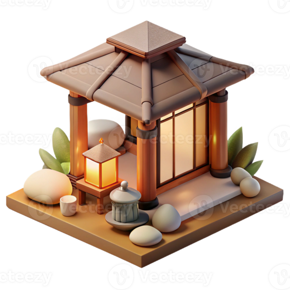 serene artistic A minimalist Japanese tea house, natural wood and paper, zen garden, soft diffuse lighting, serene, peaceful, high quality png