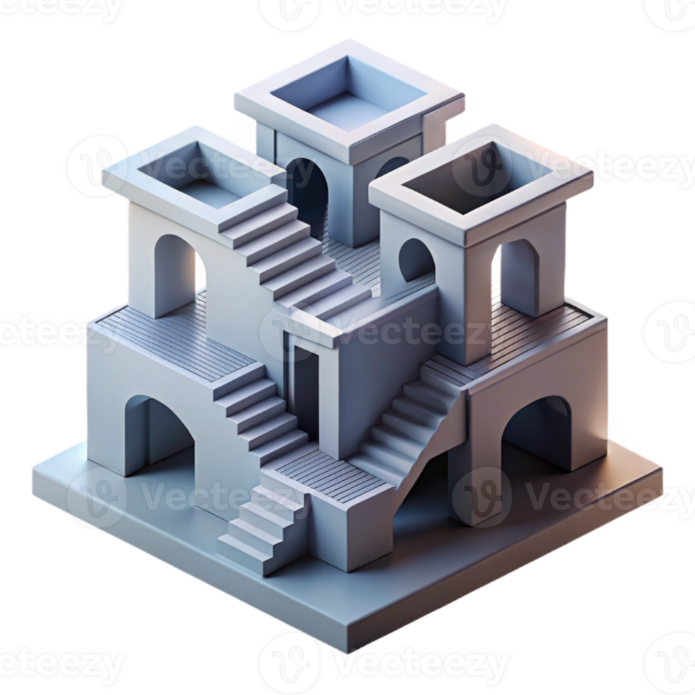 extraordinary creative A gravity defying Escher esque building, impossible angles, stairs leading nowhere, soft diffuse lighting, surreal, mind bending, genuine png