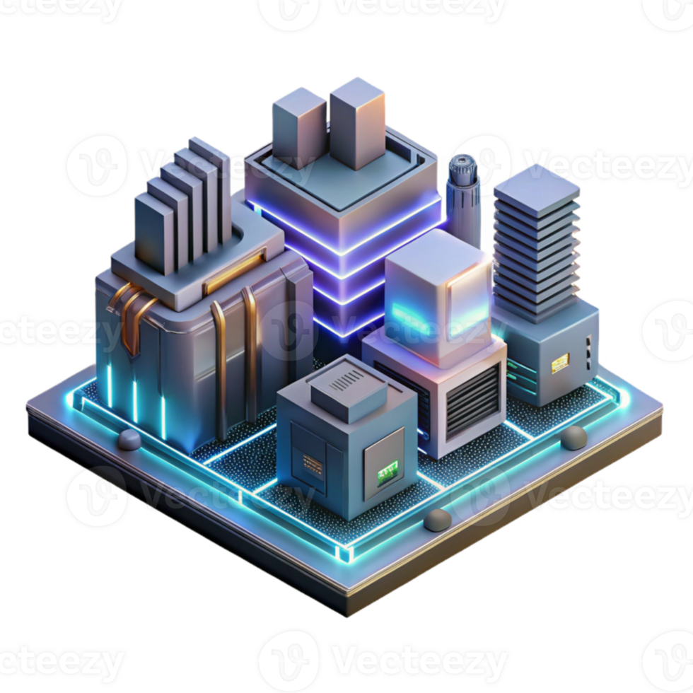 elegant modern A microscopic view of a circuit board, forming intricate architectural structures, neon light trails, abstract, futuristic, detailed png