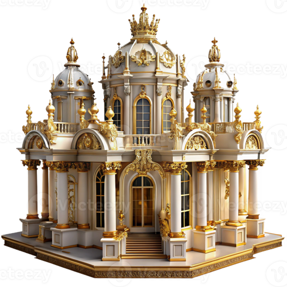 extraordinary modern An ornate baroque palace, gilded details and marble statues, dramatic chiaroscuro lighting. Grand, opulent high resolution png
