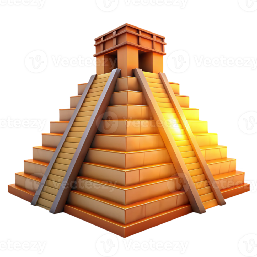 serene artistic A towering Mayan pyramid, intricate carvings and vibrant colors, bathed in the golden light of a setting sun. Ancient, majestic authentic png