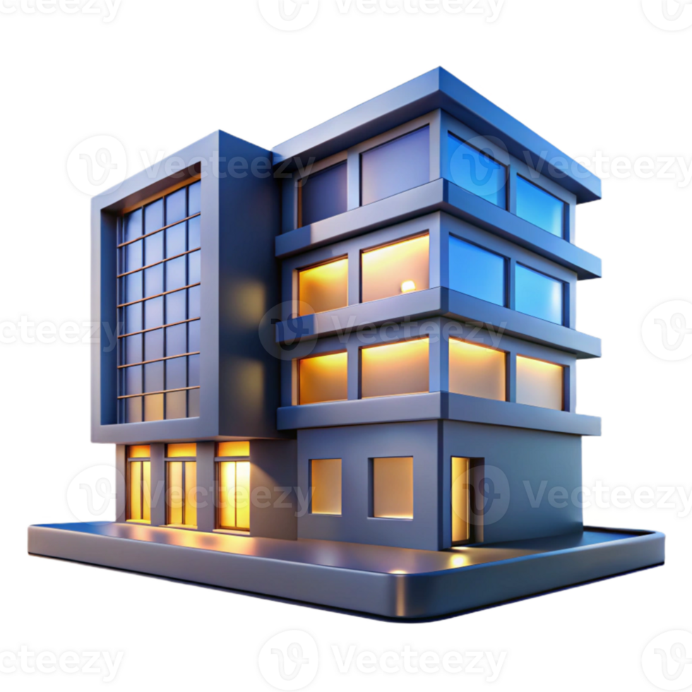 vibrant abstract A sleek, modern apartment building, minimalist design and large windows, cool, blueish evening light. Urban, contemporary detailed png