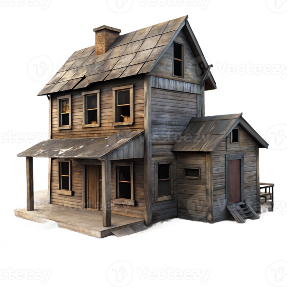 beautiful rustic A desolate, abandoned farmhouse, weathered wood and broken windows, harsh, overcast lighting. Rural, melancholic detailed png