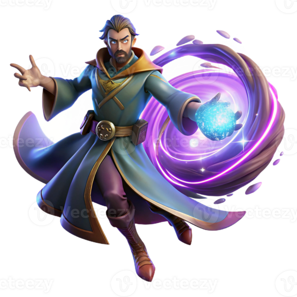 extraordinary modern A powerful sorcerer summoning a swirling vortex of arcane energy, dramatic lighting, dynamic pose, digital painting style, original png