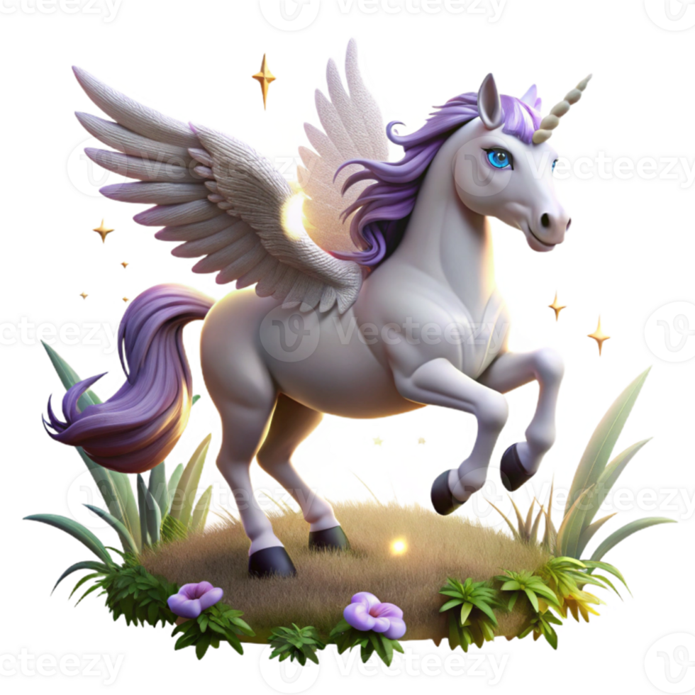 magnificent artistic A graceful, winged unicorn leaping through a field of stardust, soft lighting, magical atmosphere, fantasy art style, authentic png