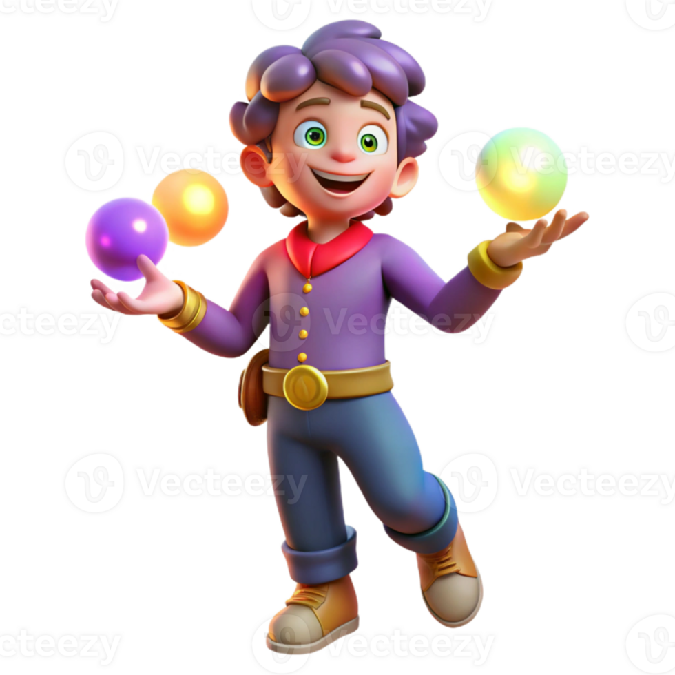 dramatic classic A mischievous imp juggling glowing orbs of magical energy, vibrant colors, whimsical lighting, cartoon style, high resolution png