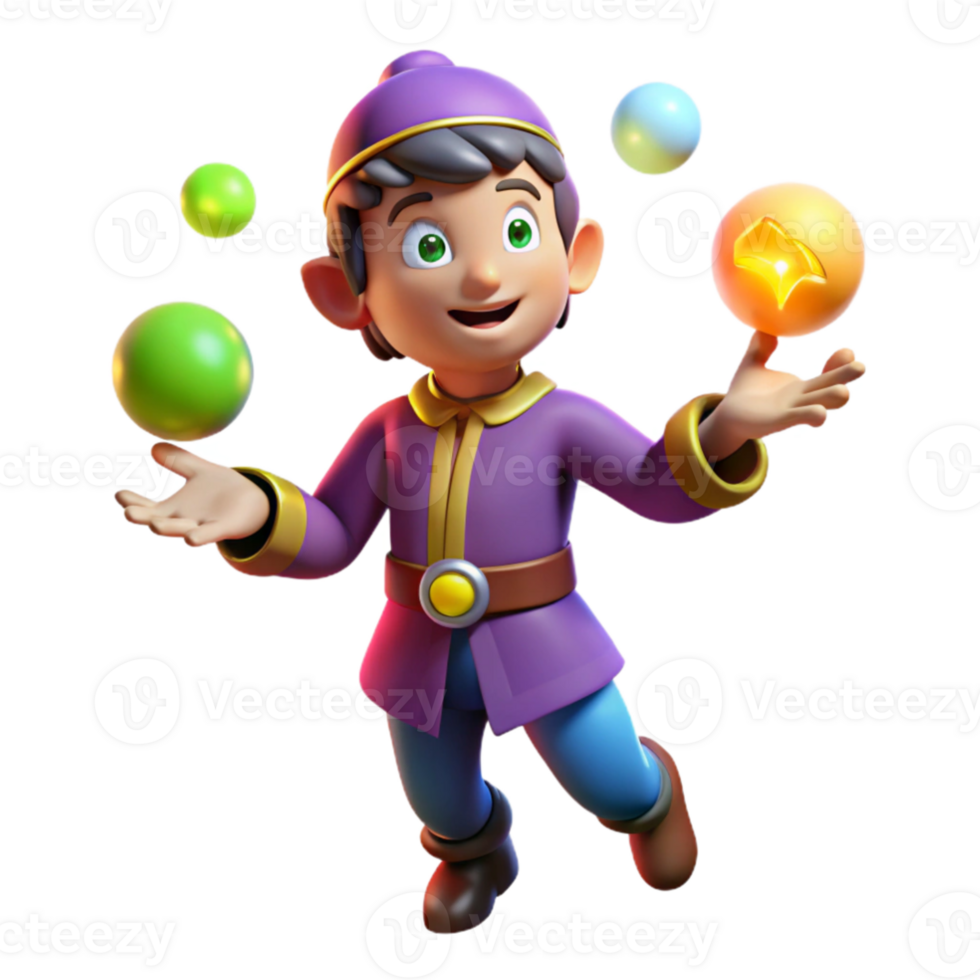 dramatic artistic A mischievous imp juggling glowing orbs of magical energy, vibrant colors, whimsical lighting, cartoon style, 4K png