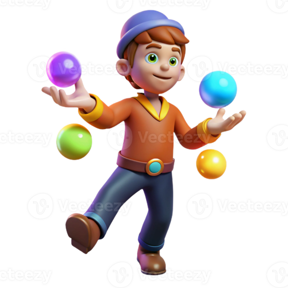 elegant creative A mischievous imp juggling glowing orbs of magical energy, vibrant colors, whimsical lighting, cartoon style, high quality png