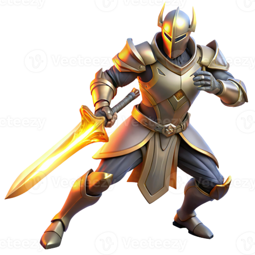 stunning minimalist A powerful, armored knight wielding a glowing sword, dramatic lighting, dynamic pose, fantasy art style, premium png