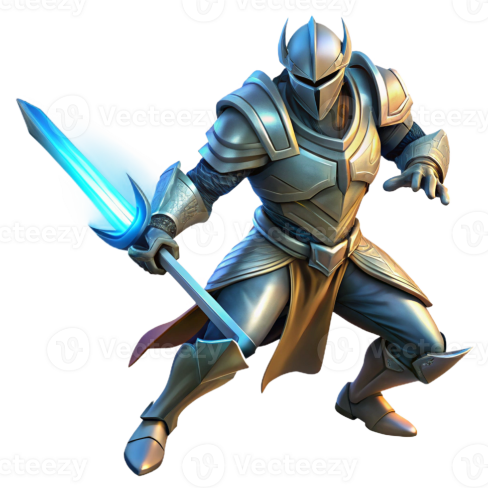 magnificent traditional A powerful, armored knight wielding a glowing sword, dramatic lighting, dynamic pose, fantasy art style, professional png