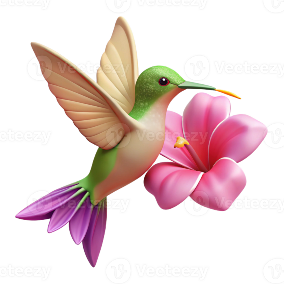 stunning artistic A delicate hummingbird hovering near a vibrant fuchsia flower, soft focus, nature photography style original png