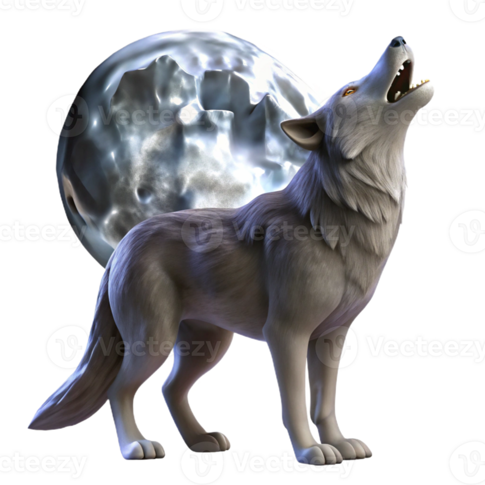 dramatic traditional A lone wolf howling at the full moon in a snow covered forest, dramatic lighting, realistic animal portrait style detailed png