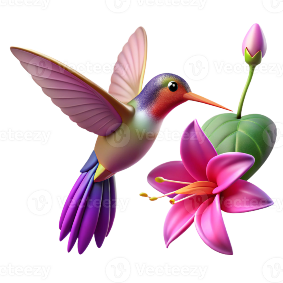 wonderful modern A delicate hummingbird hovering near a vibrant fuchsia flower, soft focus, nature photography style high resolution png