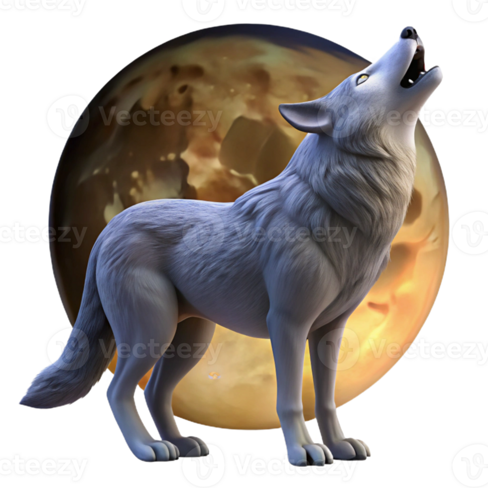 vibrant artistic A lone wolf howling at the full moon in a snow covered forest, dramatic lighting, realistic animal portrait style professional png
