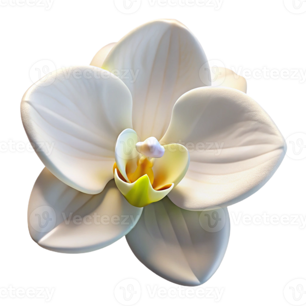 vibrant rustic A single, perfect white orchid, with intricate details and soft lighting, botanical illustration style high quality png
