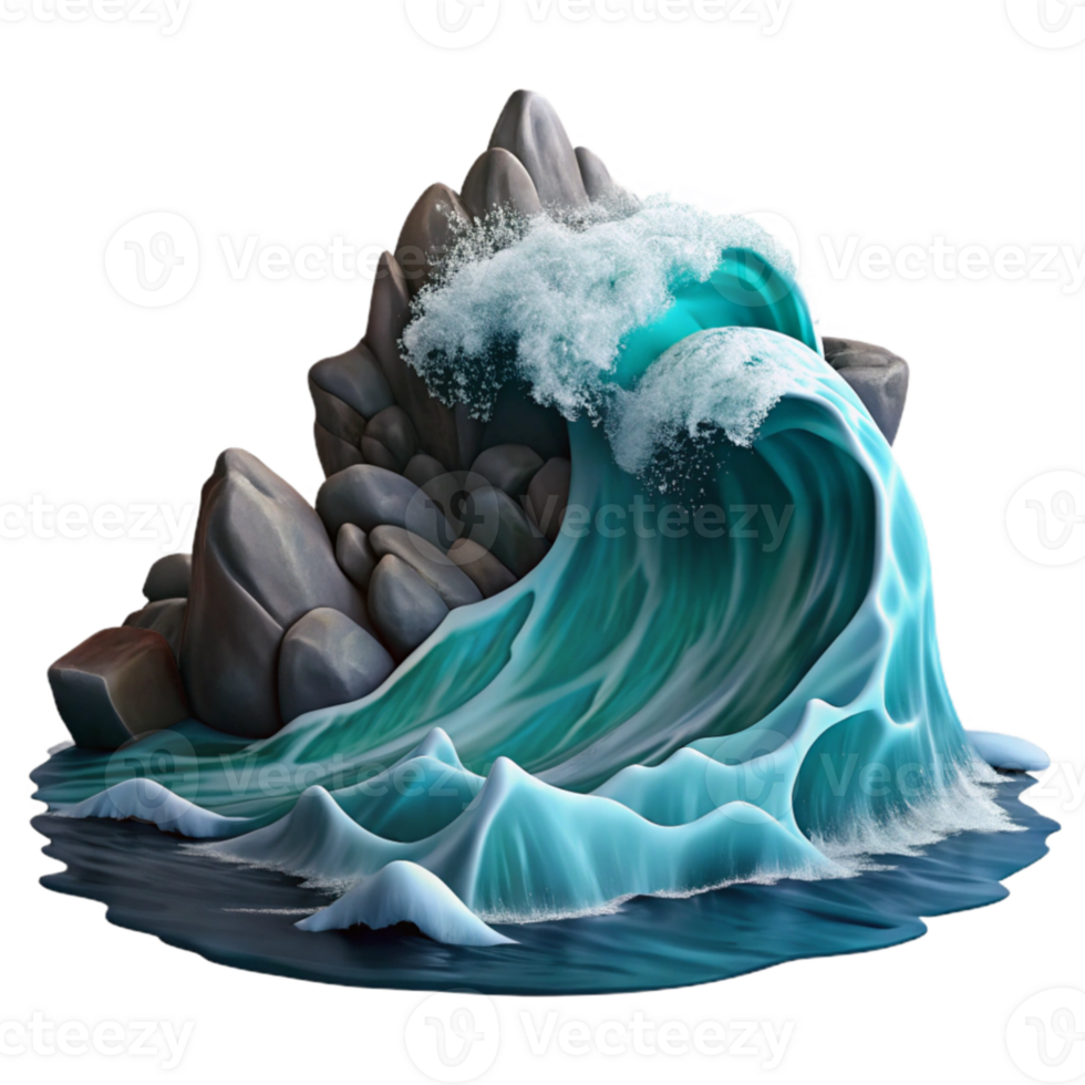 vibrant rustic A giant wave crashing on a rocky shore, dramatic lighting and motion blur, seascape painting style professional png