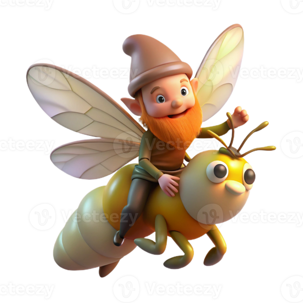 serene rustic A whimsical gnome riding a giant firefly through a luminescent forest, soft diffuse lighting, dreamlike and ethereal, Ghibli Studio style high quality png