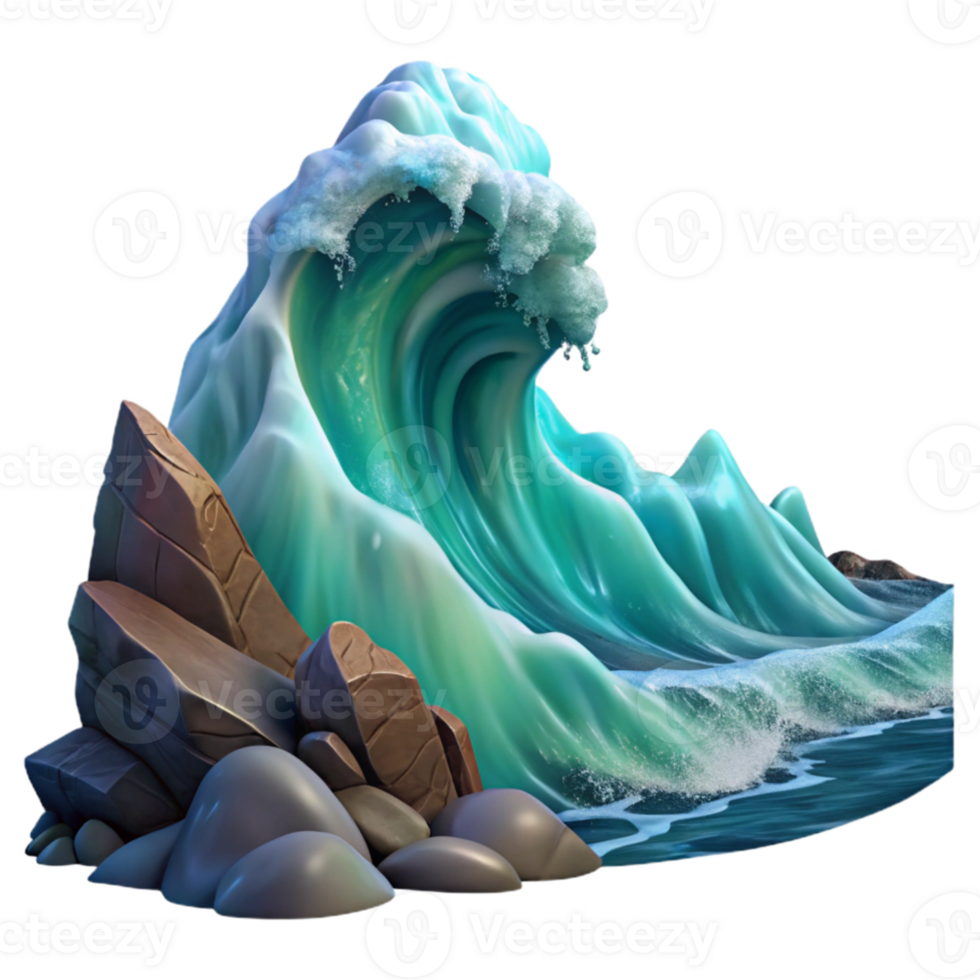 beautiful abstract A giant wave crashing on a rocky shore, dramatic lighting and motion blur, seascape painting style 4K png
