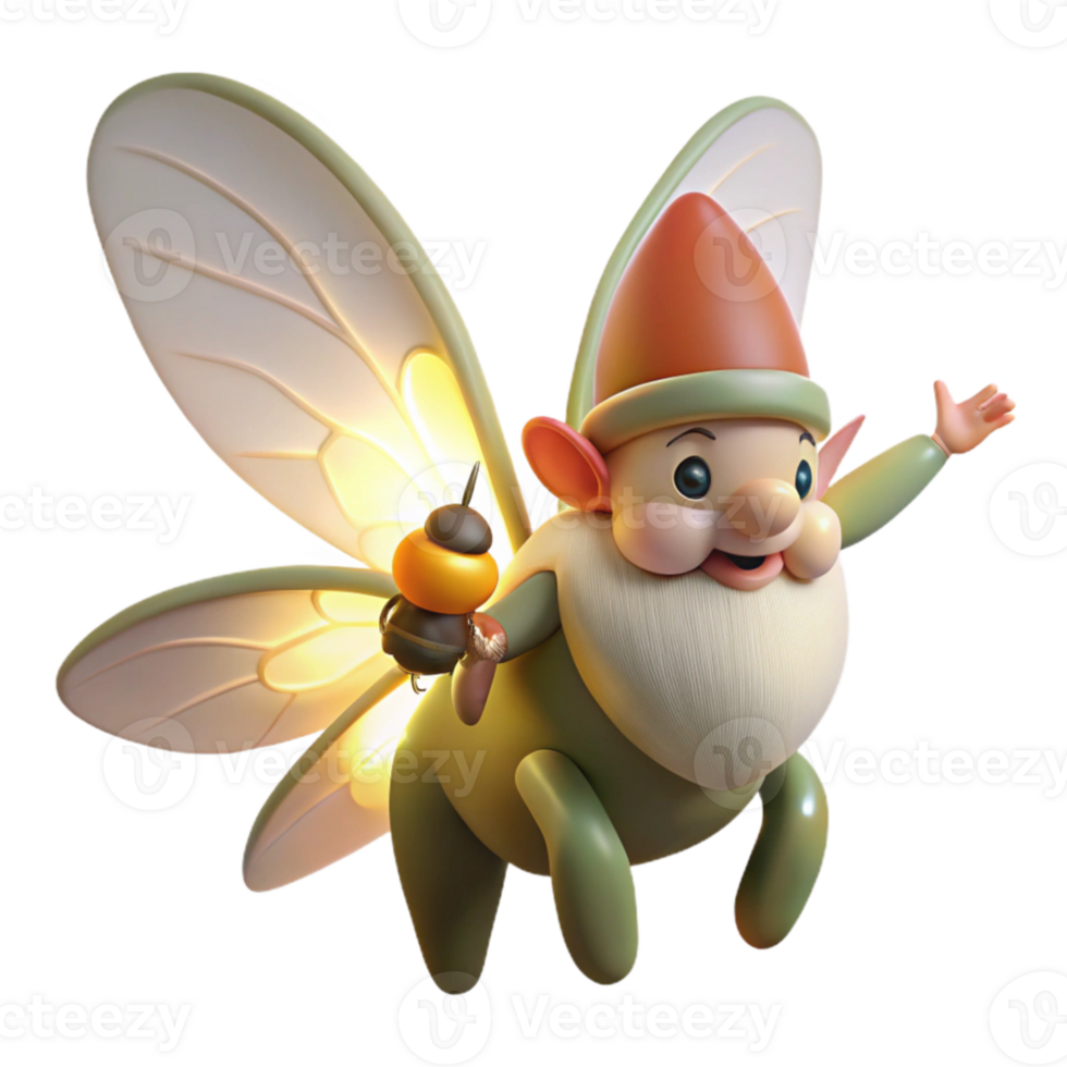magnificent classic A whimsical gnome riding a giant firefly through a luminescent forest, soft diffuse lighting, dreamlike and ethereal, Ghibli Studio style 4K png