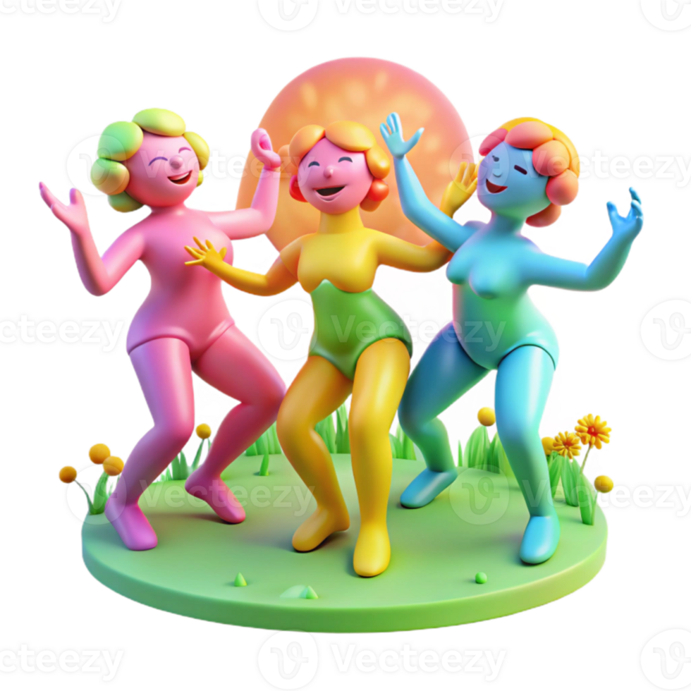 dramatic abstract A group of playful dryads dancing in a sun drenched meadow, vibrant and colorful, Impressionist style premium png