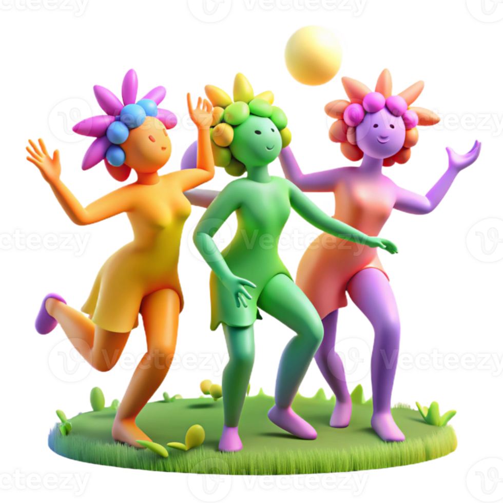 impressive modern A group of playful dryads dancing in a sun drenched meadow, vibrant and colorful, Impressionist style exclusive png