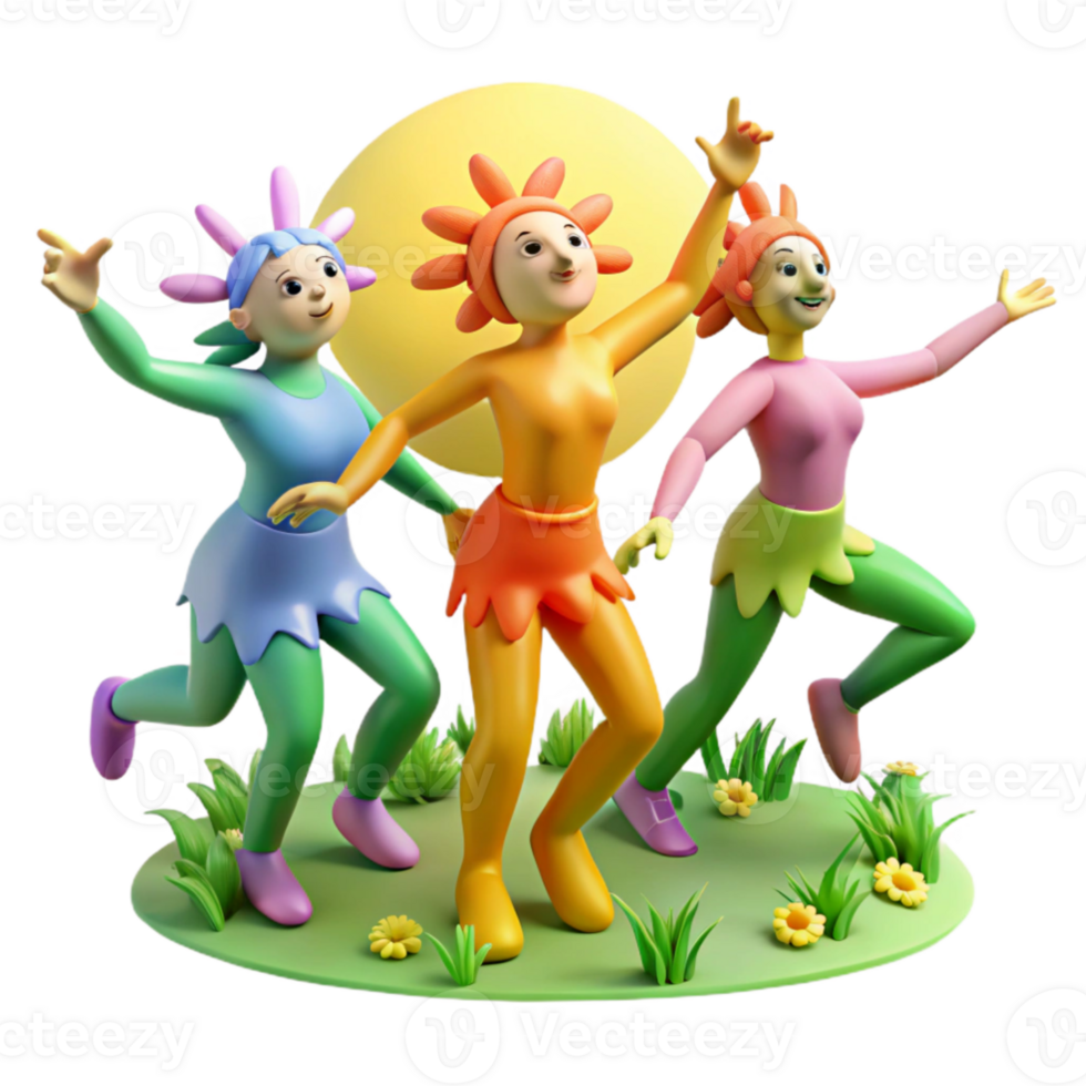 stunning contemporary A group of playful dryads dancing in a sun drenched meadow, vibrant and colorful, Impressionist style original png