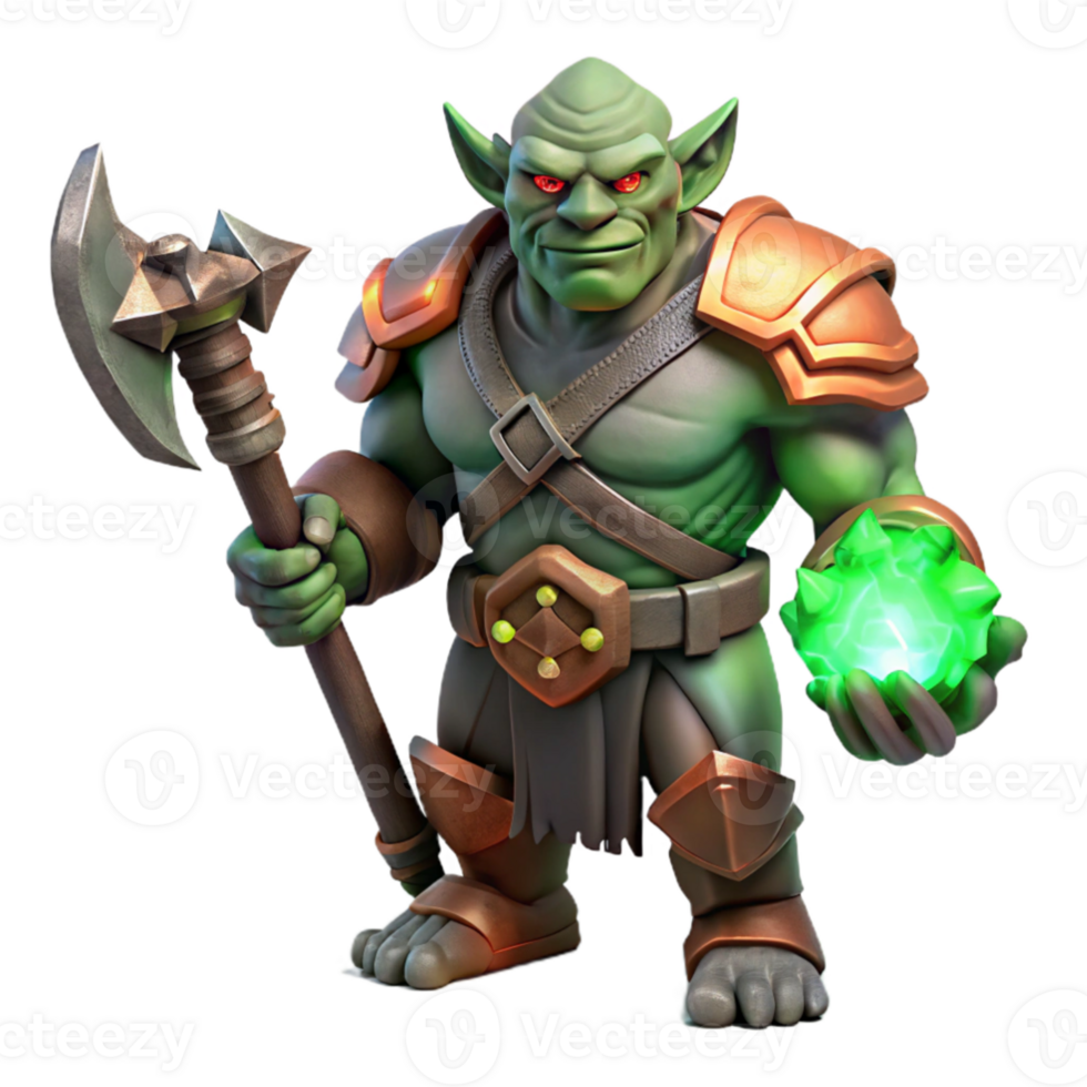 vibrant artistic A fearsome orc chieftain wielding a glowing rune encrated axe, dramatic chiaroscuro lighting, Frank Frazetta style genuine png