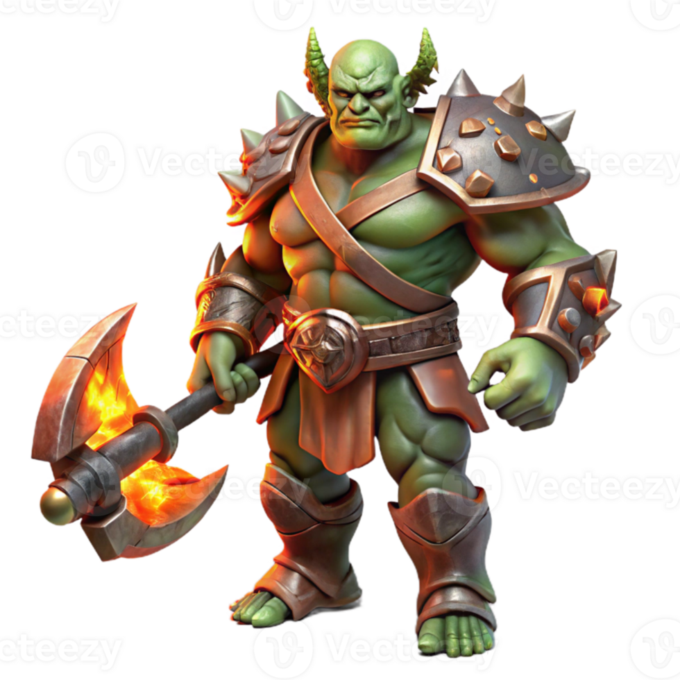 vibrant classic A fearsome orc chieftain wielding a glowing rune encrated axe, dramatic chiaroscuro lighting, Frank Frazetta style high resolution png