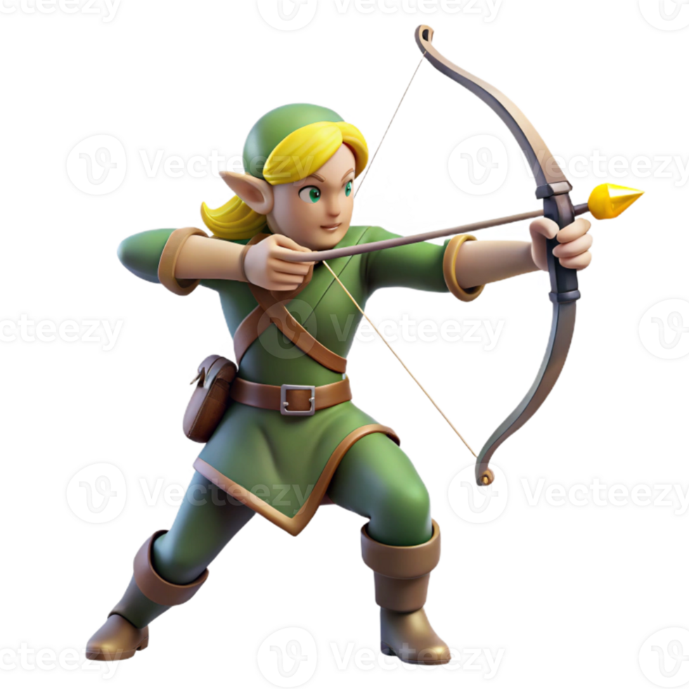 dramatic traditional A graceful elf archer aiming at a distant target, dappled sunlight filtering through the forest canopy, hyperrealistic style genuine png