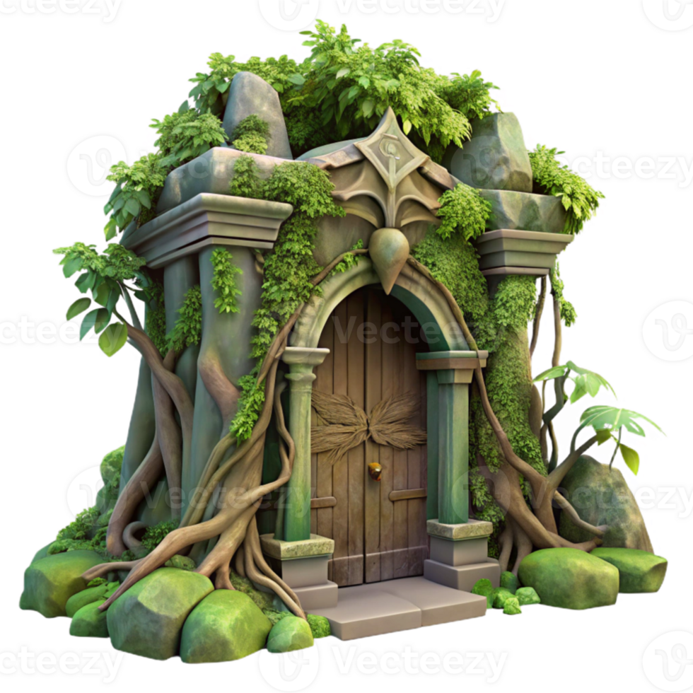elegant minimalist An ancient treant guarding a hidden portal, overgrown with moss and vines, soft, diffused lighting, pre Raphaelite style premium png