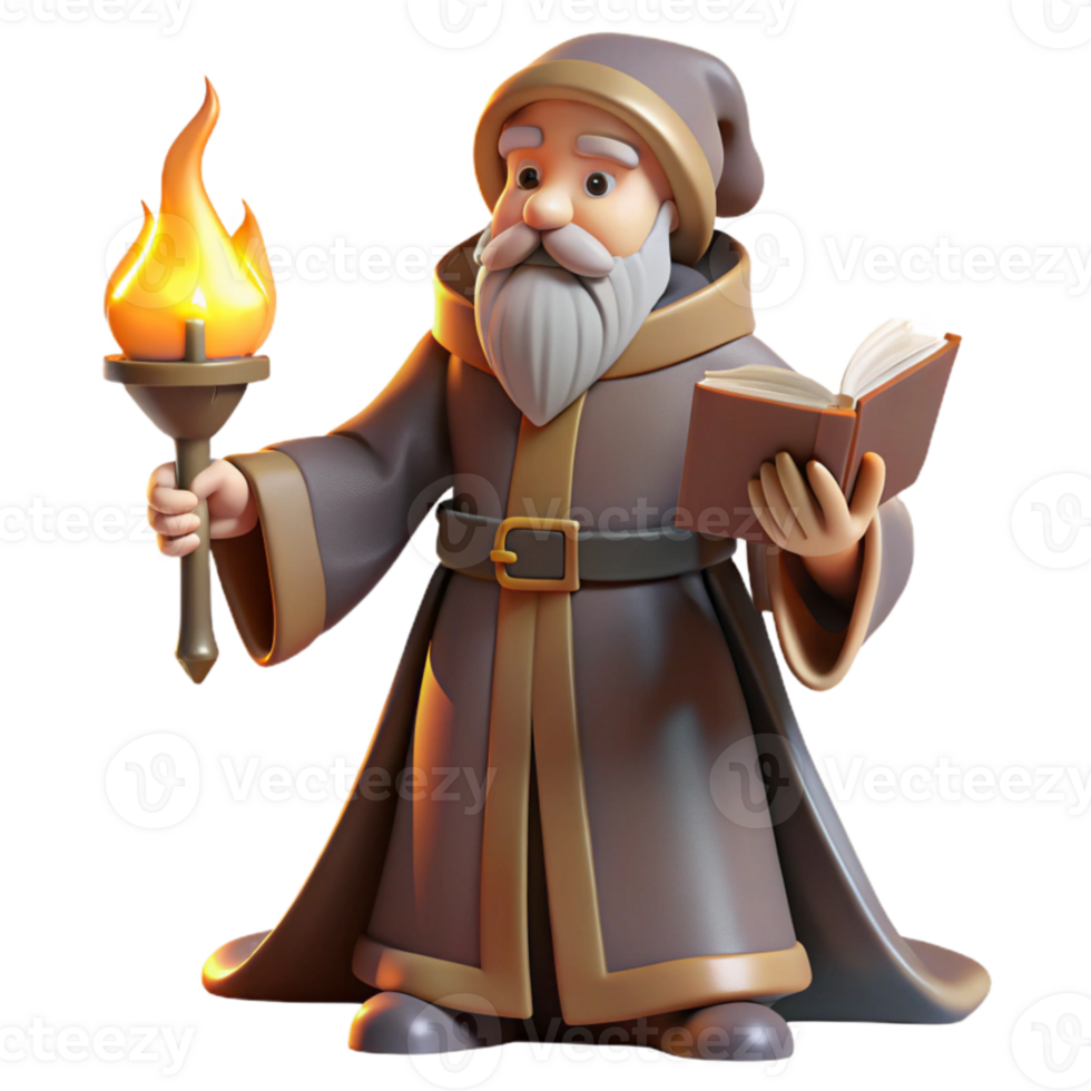 serene modern A wise old wizard casting a spell in his study, warm, firelight, Rembrandt style professional png