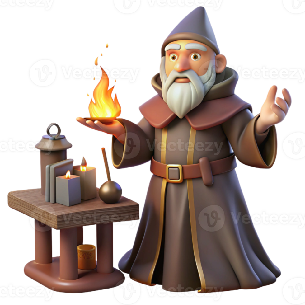 stunning contemporary A wise old wizard casting a spell in his study, warm, firelight, Rembrandt style high resolution png